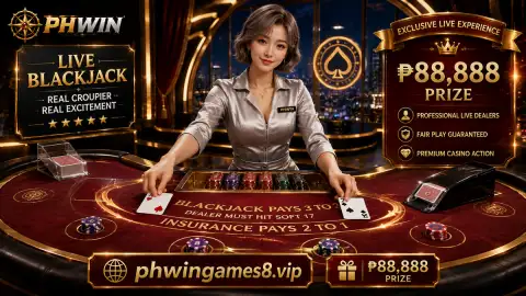 PHWIN live casino dealer moving at the table with visible table objects during a live sequence